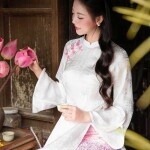 Áo dài AD273 - QD050 cách tân tay xẻ phối tà ngắn họa tiết in chìm