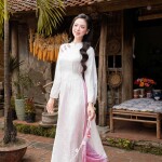 Áo dài AD273 - QD050 cách tân tay xẻ phối tà ngắn họa tiết in chìm