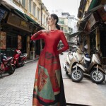 Áo dài đỏ cổ tròn họa tiết AD026 (LẺ ÁO)
