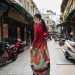 Áo dài đỏ cổ tròn họa tiết AD026 (LẺ ÁO)