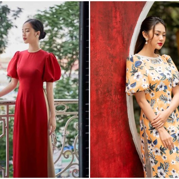 10 mẫu áo dài tay phồng sành điệu cho nàng xúng xính đón tết
