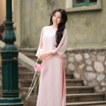 Áo dài AD262 - QD035 cách tân tay lỡ phối cúc ngực form suông nhẹ tà ngắn