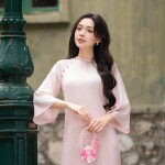 Áo dài AD262 - QD035 cách tân tay lỡ phối cúc ngực form suông nhẹ tà ngắn