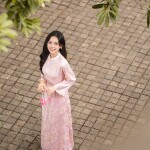 Áo dài AD264 - QD049 cách tân tay lỡ dáng xòe phối tà ngắn