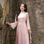 Áo dài AD264 - QD049 cách tân tay lỡ dáng xòe phối tà ngắn