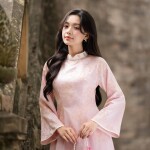 Áo dài AD264 - QD049 cách tân tay lỡ dáng xòe phối tà ngắn