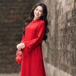 Áo dài AD267 - QD001 cách tân tay rộng dáng suông phối tà ngắn