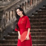 Áo dài AD268 - QD001 cách tân tay ngắn phối hoa cài ngực