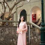 Áo dài AD271 - QD010 cách tân tay lỡ phối họa tiết nhí