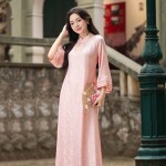 Áo dài AD271 - QD010 cách tân tay lỡ phối họa tiết nhí