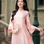 Áo dài AD271 - QD010 cách tân tay lỡ phối họa tiết nhí