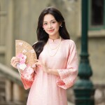 Áo dài AD271 - QD010 cách tân tay lỡ phối họa tiết nhí
