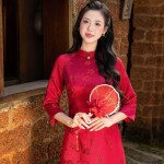 Áo dài AD274 - QD001 cách tân tay lỡ phối tà họa tiết hoa