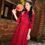 Áo dài AD274 - QD001 cách tân tay lỡ phối tà họa tiết hoa
