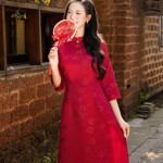 Áo dài AD274 - QD001 cách tân tay lỡ phối tà họa tiết hoa