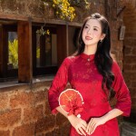 Áo dài AD274 - QD001 cách tân tay lỡ phối tà họa tiết hoa