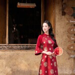 Áo dài AD277 - QD001 cách tân tay lỡ phối tà rộng