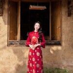 Áo dài AD277 - QD001 cách tân tay lỡ phối tà rộng