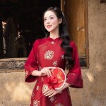 Áo dài AD277 - QD001 cách tân tay lỡ phối tà rộng