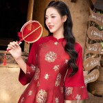 Áo dài AD277 - QD001 cách tân tay lỡ phối tà rộng