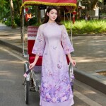 Áo dài cách tân tà ngắn phối hồ điệp 3D AD188 (LẺ ÁO)