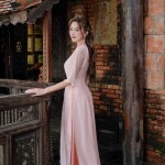 Áo dài cách tân 6 tà phối họa tiết thêu AD187 (LẺ ÁO)
