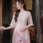 Áo dài cách tân 6 tà phối họa tiết thêu AD187 (LẺ ÁO)