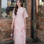 Áo dài cách tân 6 tà phối họa tiết thêu AD187 (LẺ ÁO)