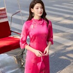 Áo dài cách tân cổ 3 phân tà ngắn AD194