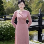 Áo dài cách tân cổ lệch phối khuy cài AD199 (LẺ ÁO)