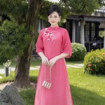 Áo dài cách tân dáng suông phối hoa nổi AD200 (LẺ ÁO)