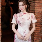 Áo dài cách tân in họa tiết phối tay cộc AD210