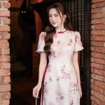 Áo dài cách tân in họa tiết phối tay cộc AD210