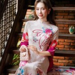 Áo dài cách tân in họa tiết phối tay lỡ AD177