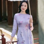 Áo dài cách tân in phủ nhũ phối cổ tròn AD214 (LẺ ÁO)