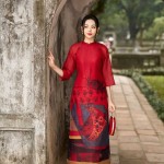 Áo dài cách tân phối họa tiết in trừu tượng AD163