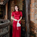 Áo dài cách tân tay cộc phối cổ 3 phân AD206 (LẺ ÁO)