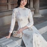 Áo dài cách tân tay dài phối cổ 3 phân AD212