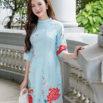 Áo dài cách tân tay lỡ in họa tiết AD176