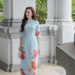 Áo dài cách tân tay lỡ in họa tiết AD176