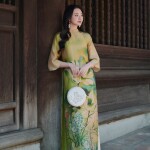 Áo dài cách tân tay lỡ in họa tiết hoa sen AD215 (LẺ ÁO)