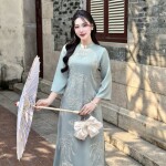 Áo dài cách tân tay lỡ phối họa tiết thêu AD229 (LẺ ÁO)