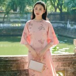 Áo dài cách tân tay rộng phối cổ đính ngọc AD213 (LẺ ÁO)