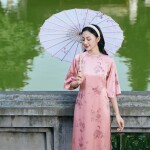 Áo dài cách tân tay rộng phối cổ đính ngọc AD213 (LẺ ÁO)