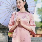 Áo dài cách tân tay rộng phối cổ đính ngọc AD213 (LẺ ÁO)