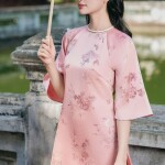 Áo dài cách tân tay rộng phối cổ đính ngọc AD213 (LẺ ÁO)
