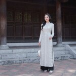 Áo dài cổ 3 phân phối họa tiết hồ điệp in phủ nhũ AD219 (LẺ ÁO)