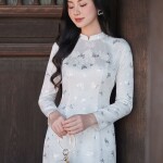 Áo dài cổ 3 phân phối họa tiết hồ điệp in phủ nhũ AD219 (LẺ ÁO)