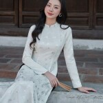 Áo dài cổ 3 phân phối họa tiết hồ điệp in phủ nhũ AD219 (LẺ ÁO)