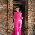 Áo dài tay lỡ thêu đính hoa sen AD201